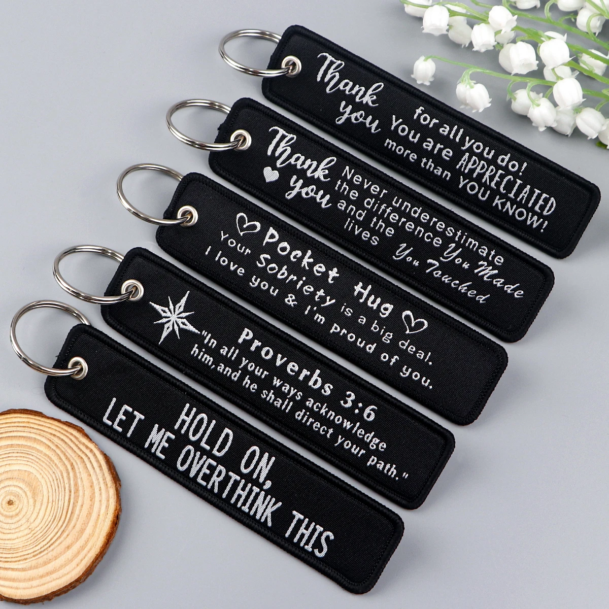 Warning Quotation Embroidery Key Fob Key Tag For Motorcycles Backpack Keychain Fashion Keyring Gifts for Men Women Accessories