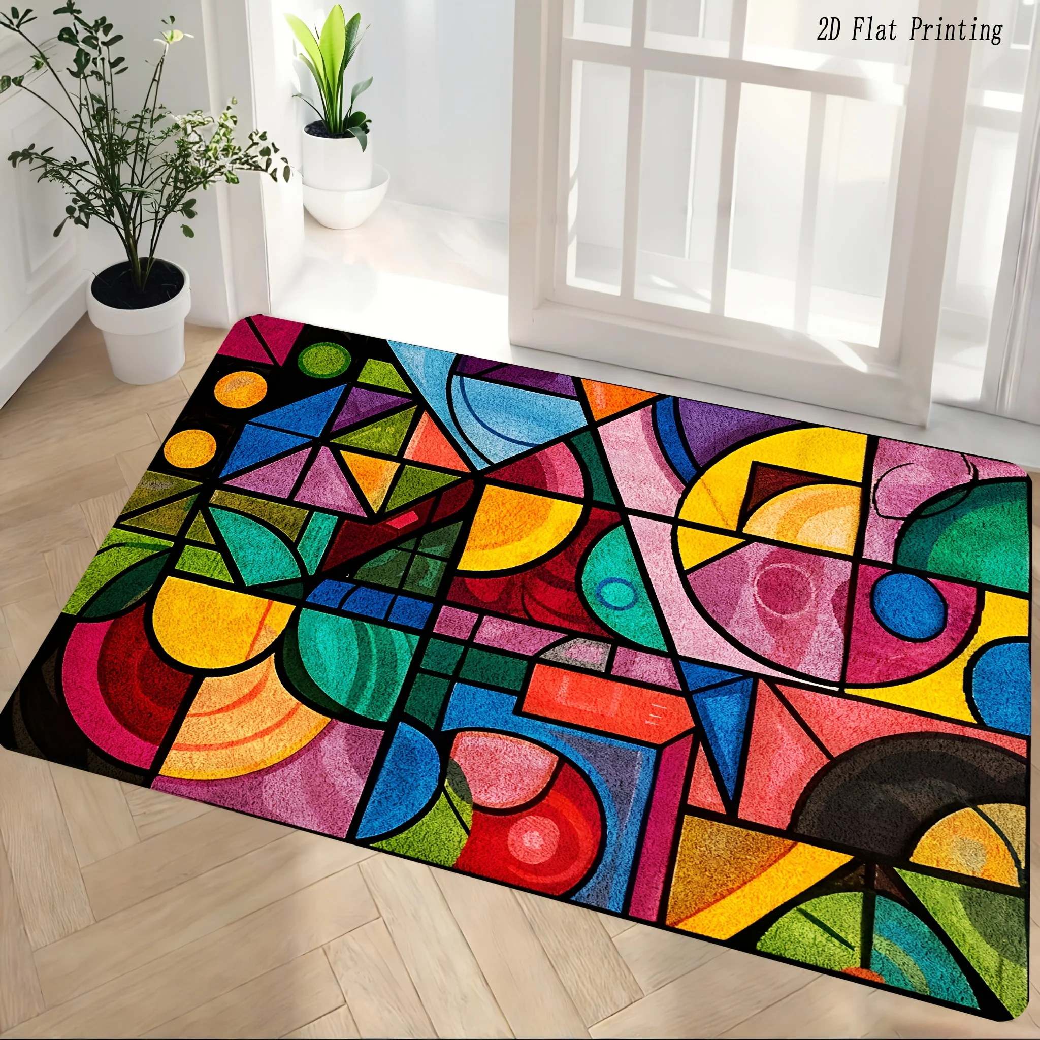 Mid Century Modern Colorful Geometric Flannel Bath Mat Quick Dry Vanity Rug For Guest Bathroom Art Enthusiast Home Decor Gift