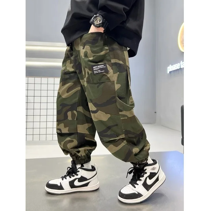 Boys Camouflage Cargo Pants Autumn Big Kids Casual Sport Pants Spring Teenage Joggers Trousers Children Streetwear Baggy Pants