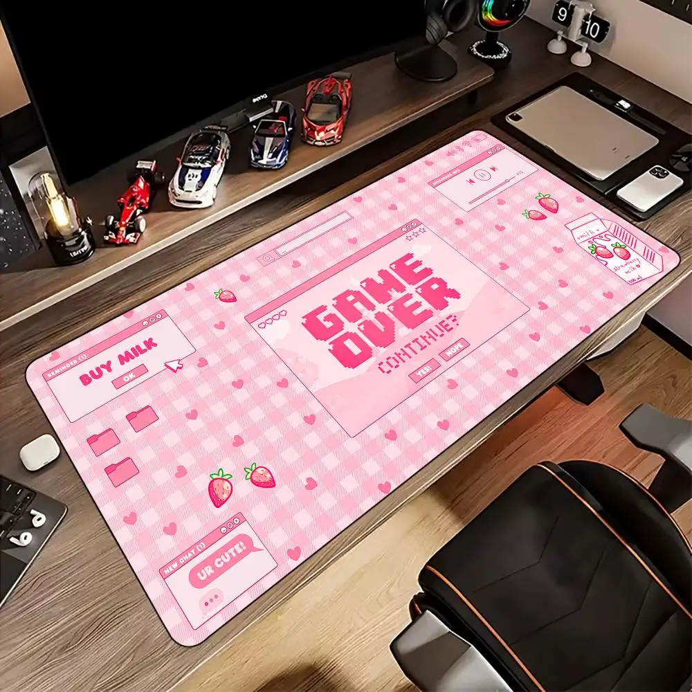 

Strawberry Milk gaming Mouse Pad non-Slip rubber base Desk Mat with Stitched Edges pc accessories Gaming mat Extended pad kawaii