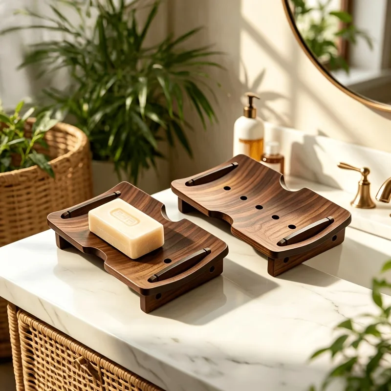 Japanese Walnut Wood Soap Dishes Drain Soap Holder, Bedroom Soap Storage Tray for Washstand, Kitchen, Living Room Accessories