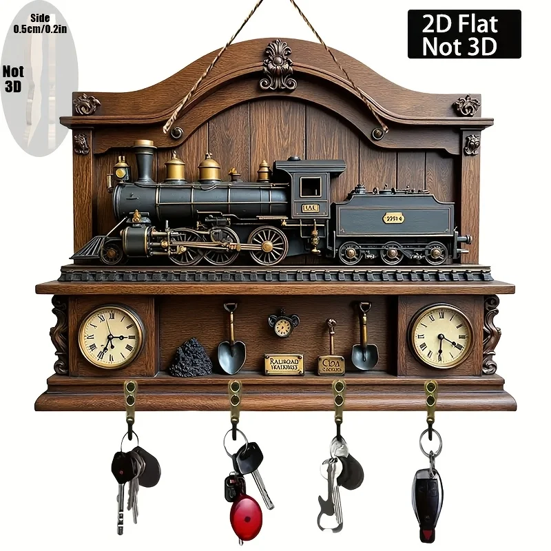 Gancho para chave em PVC de trem vintage, 4 cabides. Decoração de parede para quarto, varanda, vila. Decoração de casa de férias de Natal.