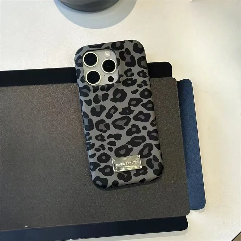 New Leather Phone Case Suitable for iPhone 16Promax Leopard Print 15pro Card Pack 14 All Inclusive 13 All-round Protective Cover