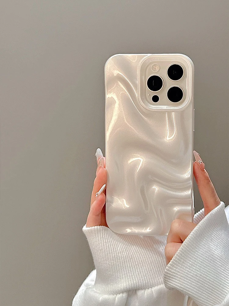 Stilvolle 3D Bump Wave glänzende rosa Rückseite für iPhone Air 11 12 13 14 15 17 Pro Max Handyhülle
