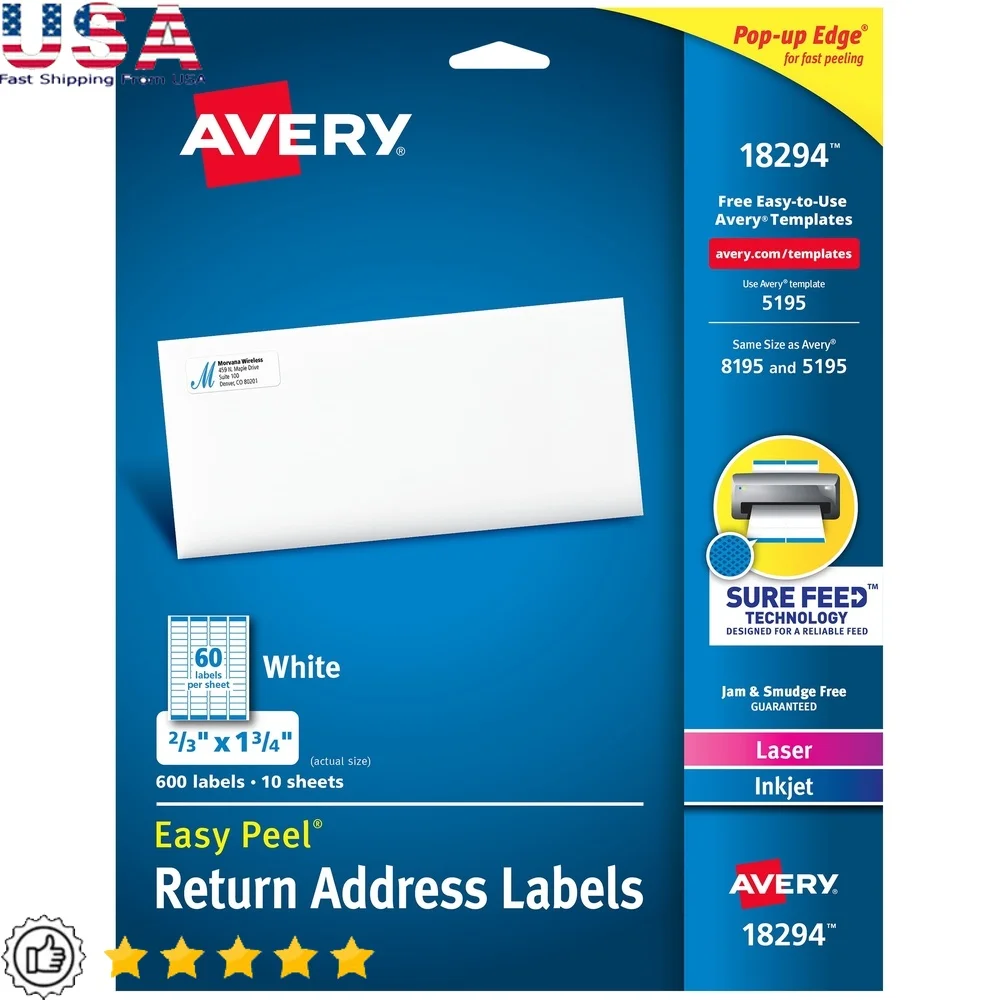 Return Address Labels 2/3 x 1-3/4 Paper Matte White 600 Labels Easy Peel Compatible Laser Inkjet Printers Ultra Hold Adhesive