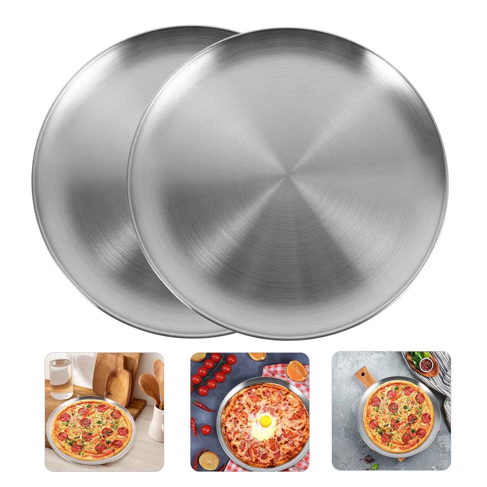Pizza Stone Baking - 2個セット 丸型ステンレス製ピザパン プロ仕様 オーブン対応 ベーキングトレイ 滑らかに磨かれた表面