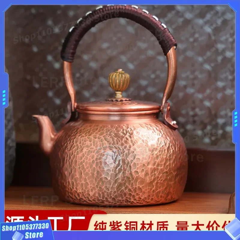 Pure Copper Teapot Semi Handmade Red Copper Kettle for Boiling Water Household Tea Set Compatible with Electric Ceramic Stove
