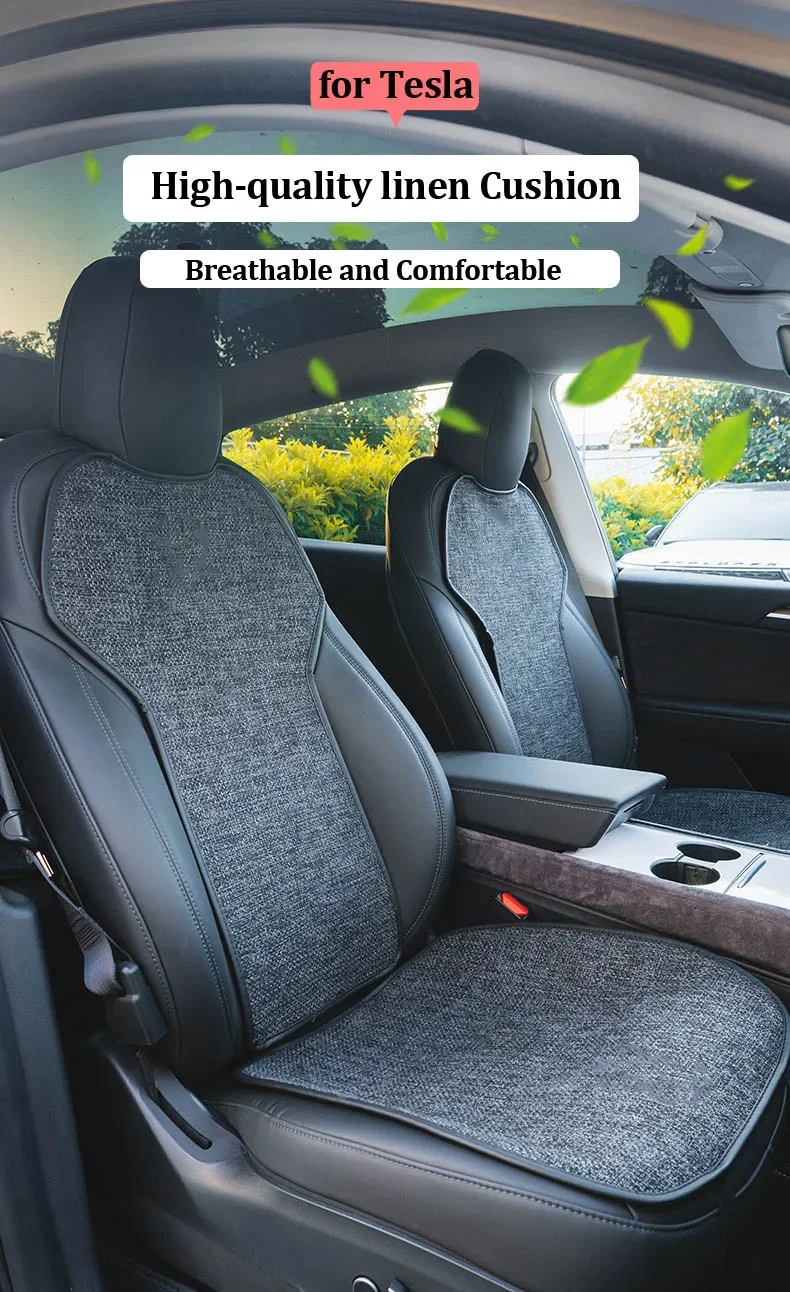 Für Tesla Model Y Juniper 2026 Atmungsaktiver Leinen-Sitzkissen Rückenlehnen-Schutzbezug Model 3 Highland Sommer Winter Zubehör – Detail 1