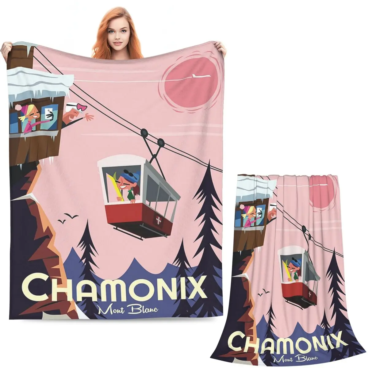 Chamonix Mont Blanc Poster Blankets Soft Warm Flannel Throw Blanket Cover for Bed Living room Picnic Travel Home Sofa