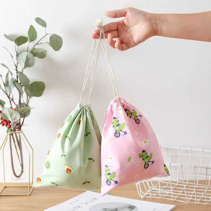 1 Uds. Bolsas con cordón de algodón reutilizables ecológicas, bolsa de almacenamiento a prueba de polvo para el hogar, bolsa con estampado de flores de 3 tamaños, bolsas de regalo DIY para fiestas