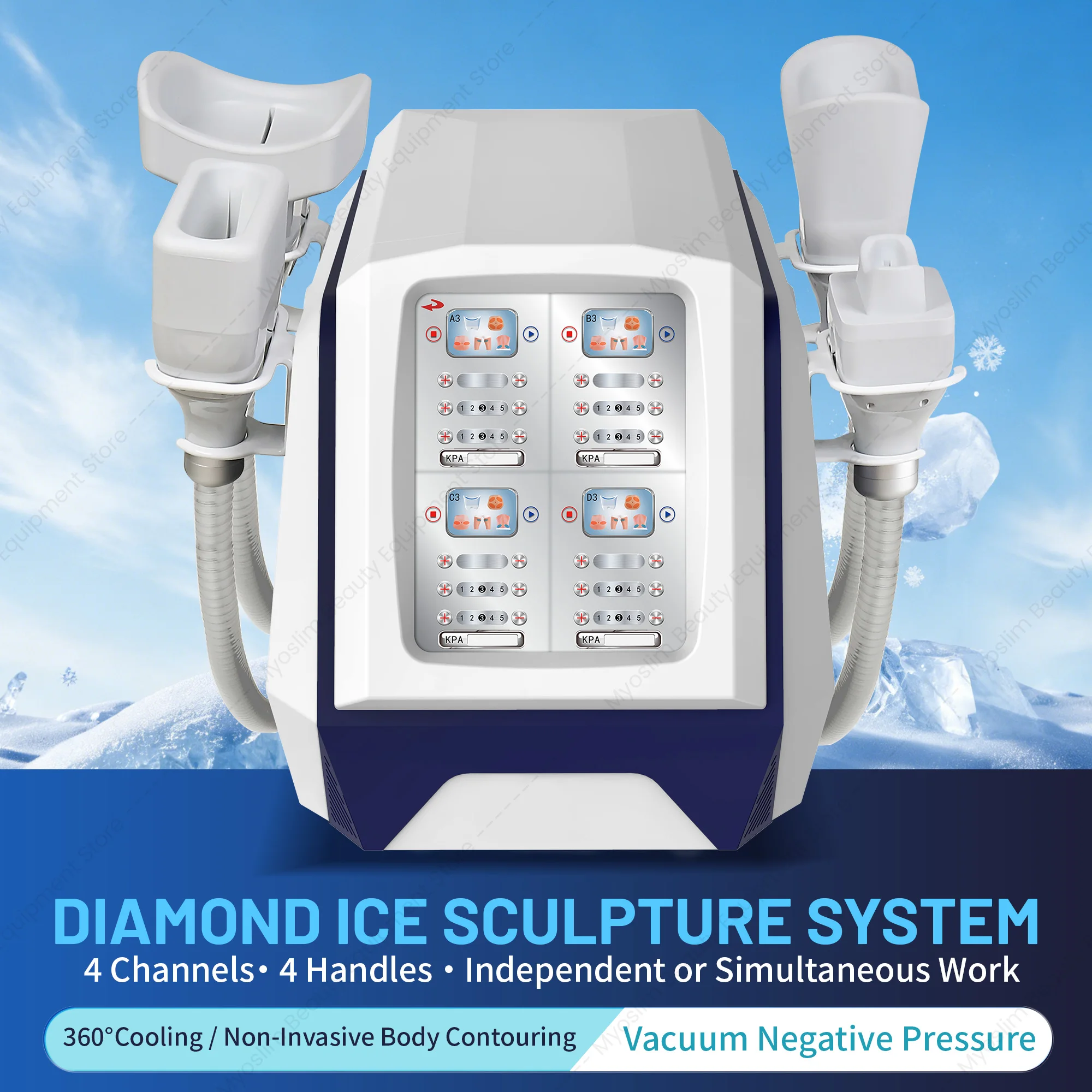 360° 4‑Channel Cryolipolysis Fat Freezing Machine – Non‑Invasive Body Sculpting with 6 Applicators, CE Certified