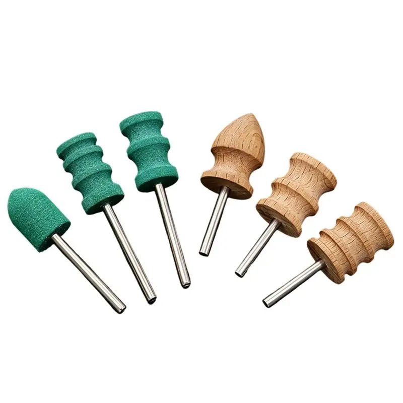 AB34-6-Piece Leather-Edge Burnishing Tool Set, Including Mountain Wood And Rubber Burnishing Heads (400 Grit)
