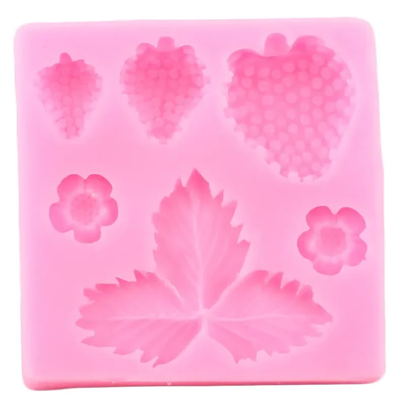 Strawberry Silicone Mold Flower Leaves Cupcake Topper Fondant Cake Decorating Tools Candy Clay Molds Chocolate Gumpaste Mould