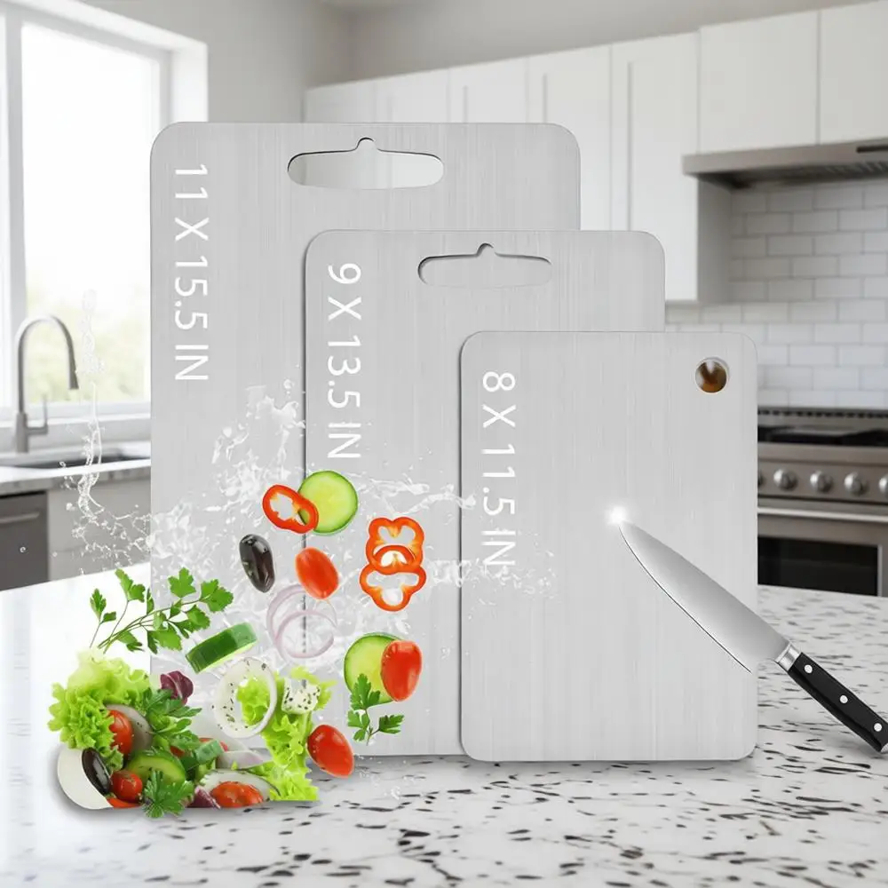 

Набор двусторонних разделочных досок из нержавеющей стали 316L, большие, медицинского класса, не дают плесени, прочные (3 шт. - S, L, XL)