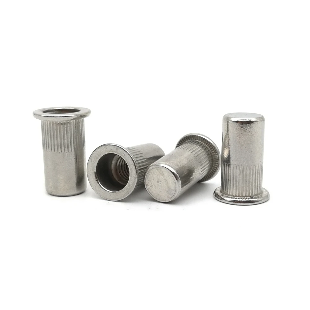 SUS304 Flat head rivet nut Sealed Vertical stripes body close end M3 M4 M5 M6 M8 M10 M12  Blind rivet nut Insert nut 304PTZW