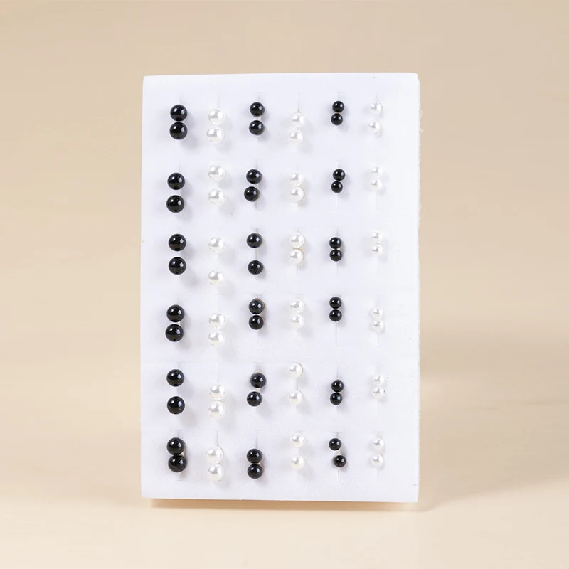 YEYULIN 36pairs Black White Round Simulation Pearl Stud Earrings Set For Women Girls Resin Earrings Set Fashion Jewelry Gifts