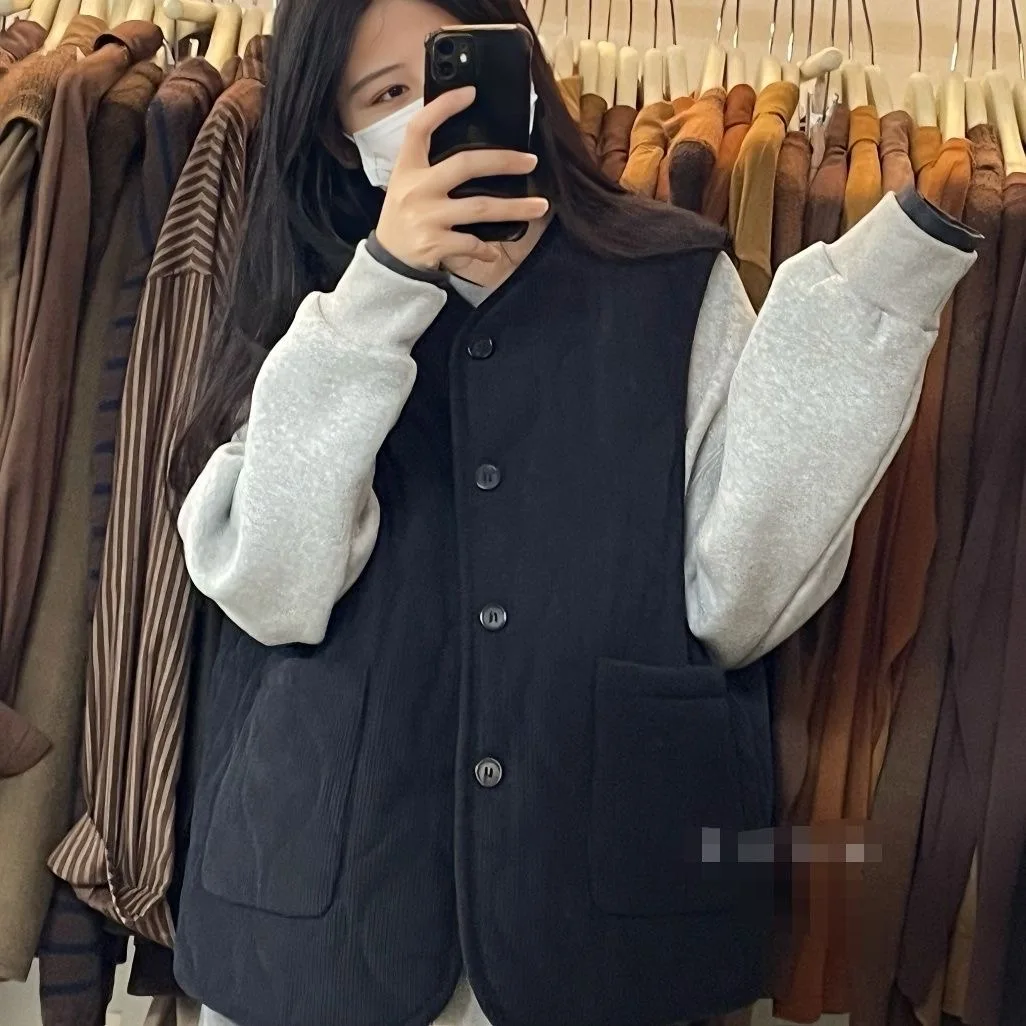 

Warm Corduroy Vest Women's Outerwear Top Thiened Autumn Winter New Sle Commute Sle round Ne Single Button Closure