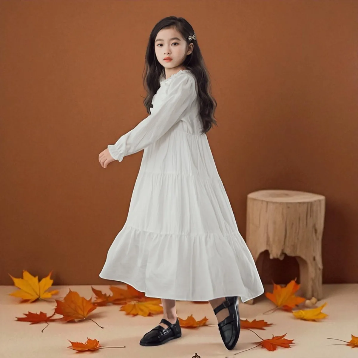 Teens Winter Girls White Lace Dress Kids Outfits Baby Party Long Dress Muslim Event Princess Children Costumes 6 8 9 10 12 Years