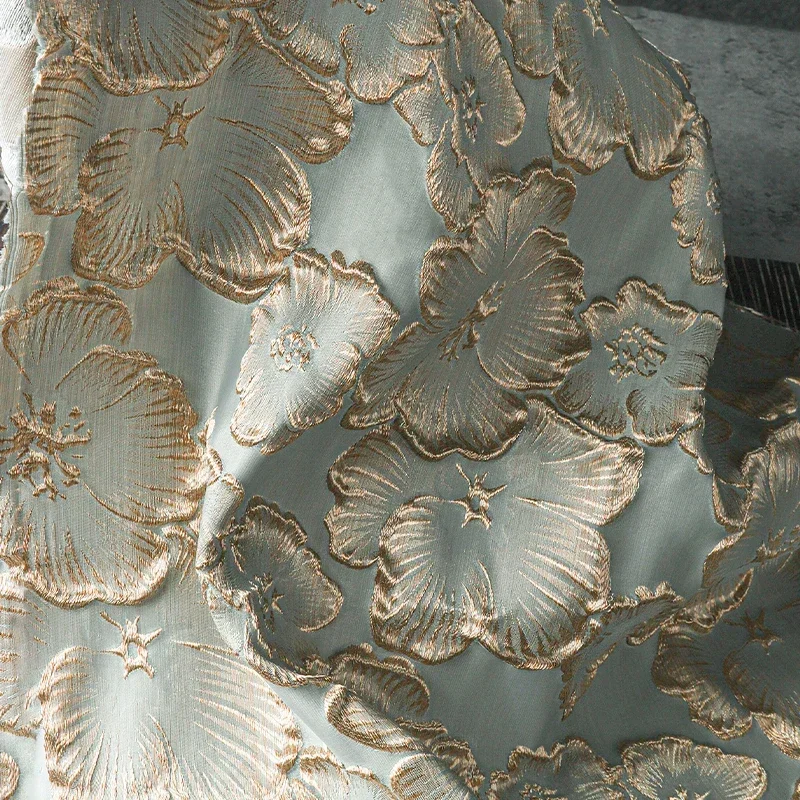 50x145cm Golden Silk Plum Blossom Jacquard Fabric Embossed Texture Embroidery Chinese Style Cheongsam Clothing DIY Sewing Cloth