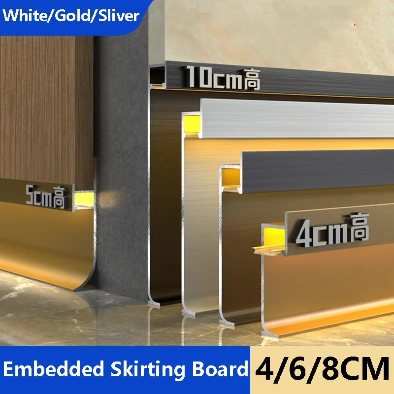 Embedded LED Skirting Board Aluminium Profile Channel Silicone Diffuser Wall Corner Floor Baseboard Skirting Line Bar Strip Lamp