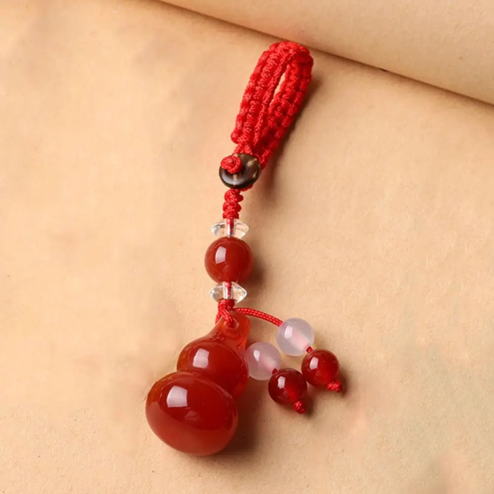 Chalcedony Jade Gourd Keychain Road Protection Gourd Good Moral Agate Gourd Jewellery Pendant Woven Chinese Elements