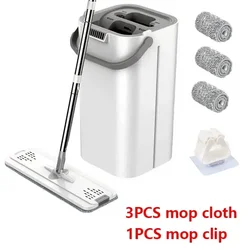 Lazy Hands-Free Flat Mop Bucket Set, Professional Home Floor Cleaning System with Washable Microfiber Cloth Pad, Dry or Wet Use