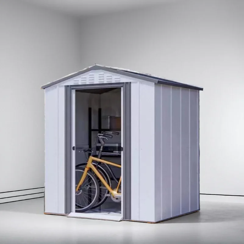9.5x6.4 FT Outdoor Steel Storage Shed Lockable Doors With Floor, Weather-Resistant Metal Tool Shed For Garden, Backyard