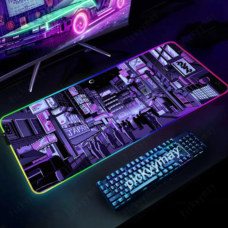 

Large LED Desk Mats XXL RGB Computer Mousepad Japan City Pixel Deskpad Backlit Keyboard Mat Table Pad Gamer Luminous Mousepads