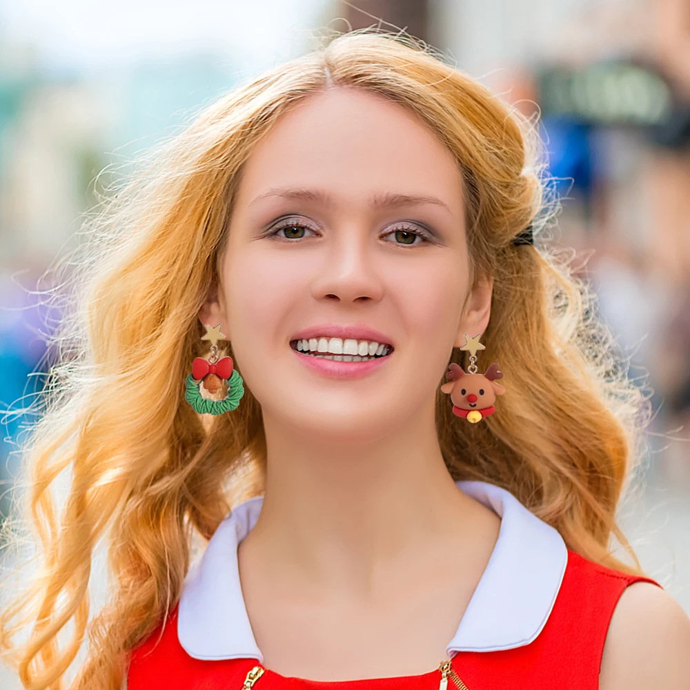 1 زوج/الوحدة عيد الميلاد الراتنج الأقراط شجرة عيد الميلاد سانتا كلوز ثلج ندفة الثلج الغزلان الدب استرخى أقراط للفتيات هدايا الحفلات #4