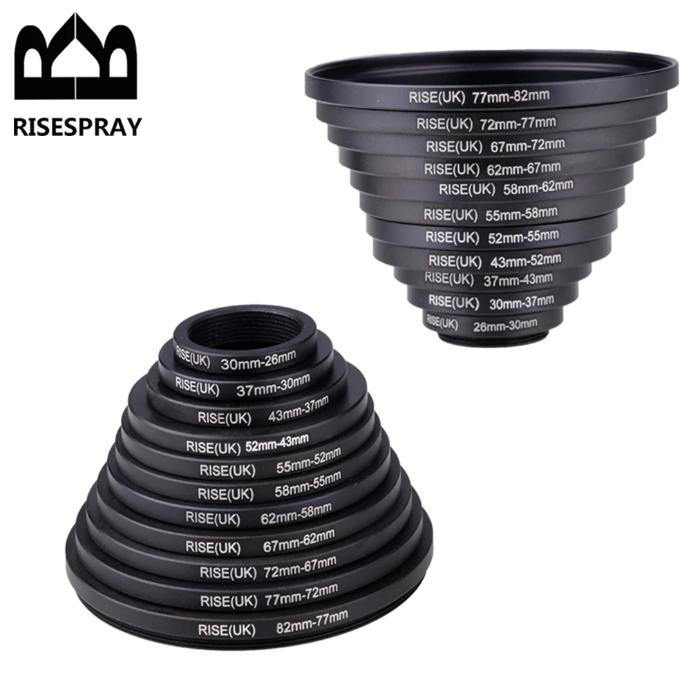 RISE (Reino Unido) 100% garantía 22 piezas Filtro de lente de cámara Step Up & Down adaptador de anillo para Canon Nikon sony todas las cámaras DSLR