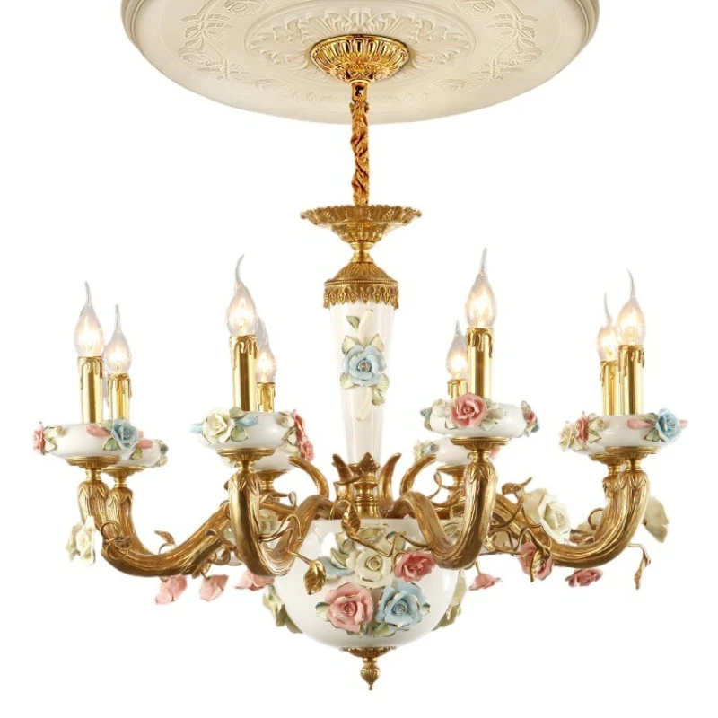 

French ceramic chandelier, romantic and warm bedroom, all copper villa, duplex floor, living room, hotel lamps