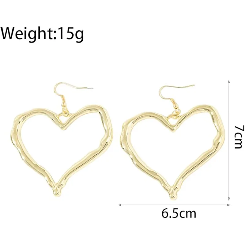 Spice Girl exaggerated metal love earrings simple adjustable knotted flannel wax thread peach heart women's necklace