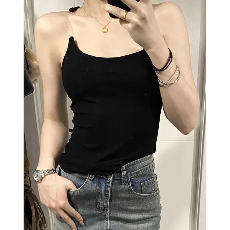 Sweet And Spicy  Strap Vest Women Summer Outerwear with Chest Pad Invisible Shoulder Strap Beautiful Back Bra Integrated Top