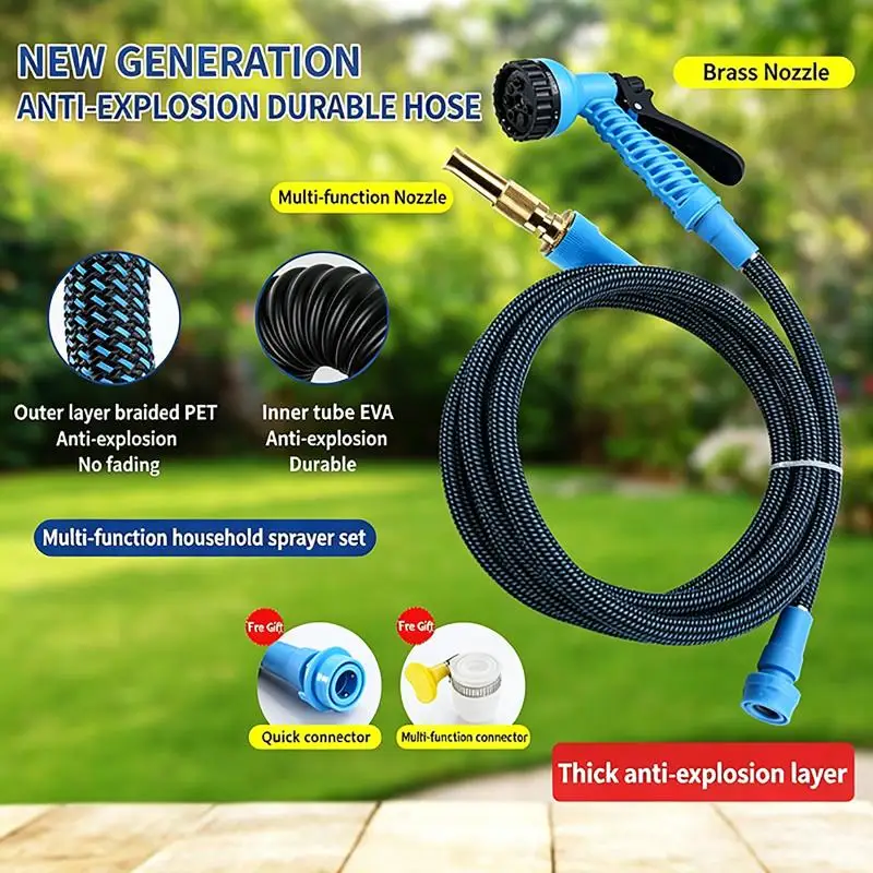 Garden Hose Water Pipe 7 Spray Modes Water Hose Non Folding Design High-pressure Water Pipe For Courtyards Lawns Car Washing