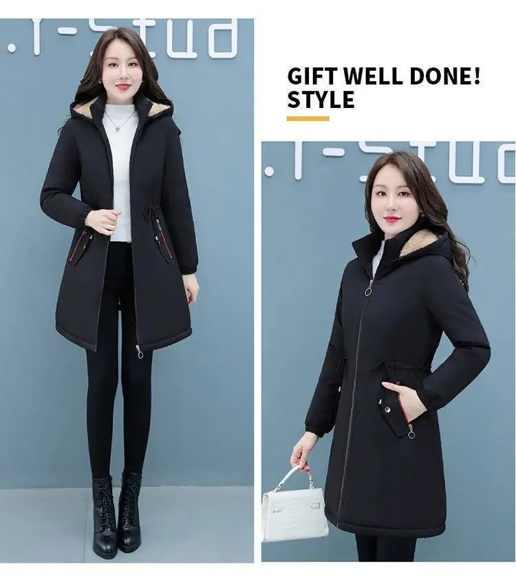 New Womens Padded Jacket Long Hooded Parker Overcoat Plus Velvet Thicke Winter Warm Coat Female Korean Casual Cotton Clothes 4XL