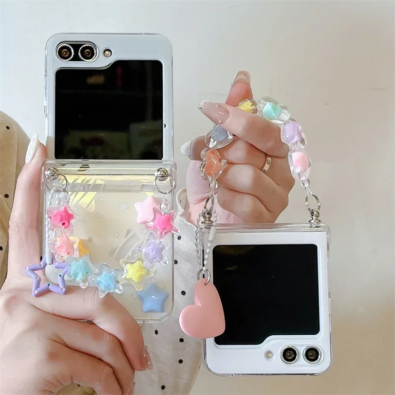 Star Chain Phone Case for Samsung Galaxy Z Flip 6 5 4 3 Protective Back Cover for ZFlip4 ZFlip5 ZFlip6 Case