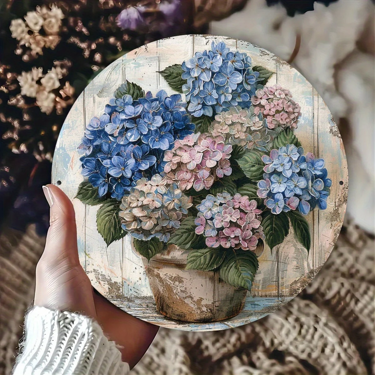 1 Piece Metal Iron Art Sign, Rustic Hydrangea Vintage Sign, Elegant Floral Metal Wall Art, Indoor and Outdoor Decoration