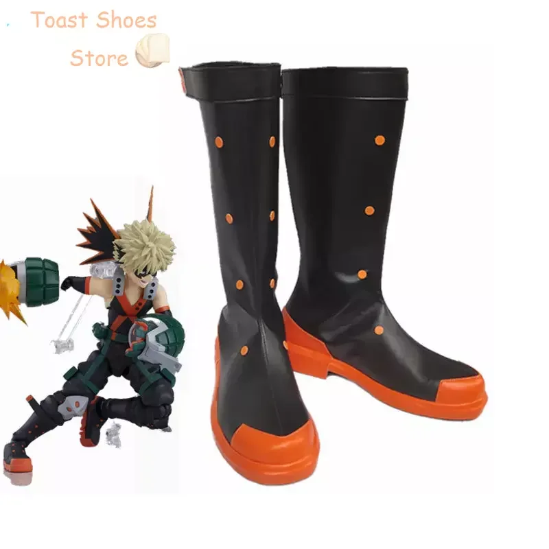 PU couro Anime Cosplay sapatos, My Hero Academia, Bakugou Katsuki, Botas de Carnaval de Halloween, Costume Prop