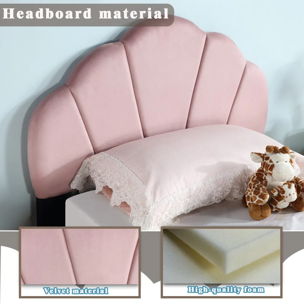 Upholstered Twin Size Platform for Kids, Wooden Bed Frame with Slatted  Base, Cute Bed Frame with Shell Design Headboard