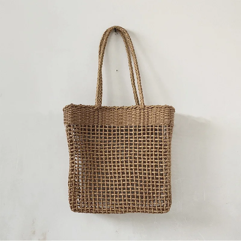 Fashion Rectangular Woven Handbag Mobile Phone Bag Women Straw Woven Bag Holiday Lady Hollow Out Shoulder Bag Beach Bag