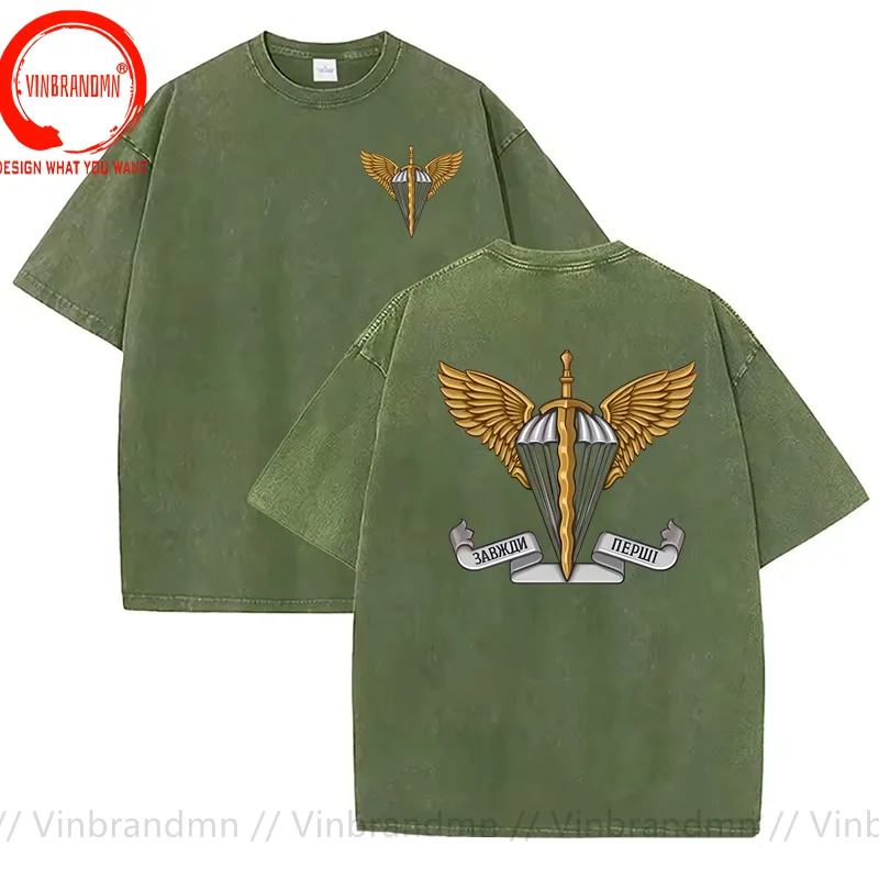 Vintage Washed 100% Cotton T-Shirt Funny Designer Ukrainian Air Assault Forces Ukraine Military Army T Shirt Men Fashion Tshirt