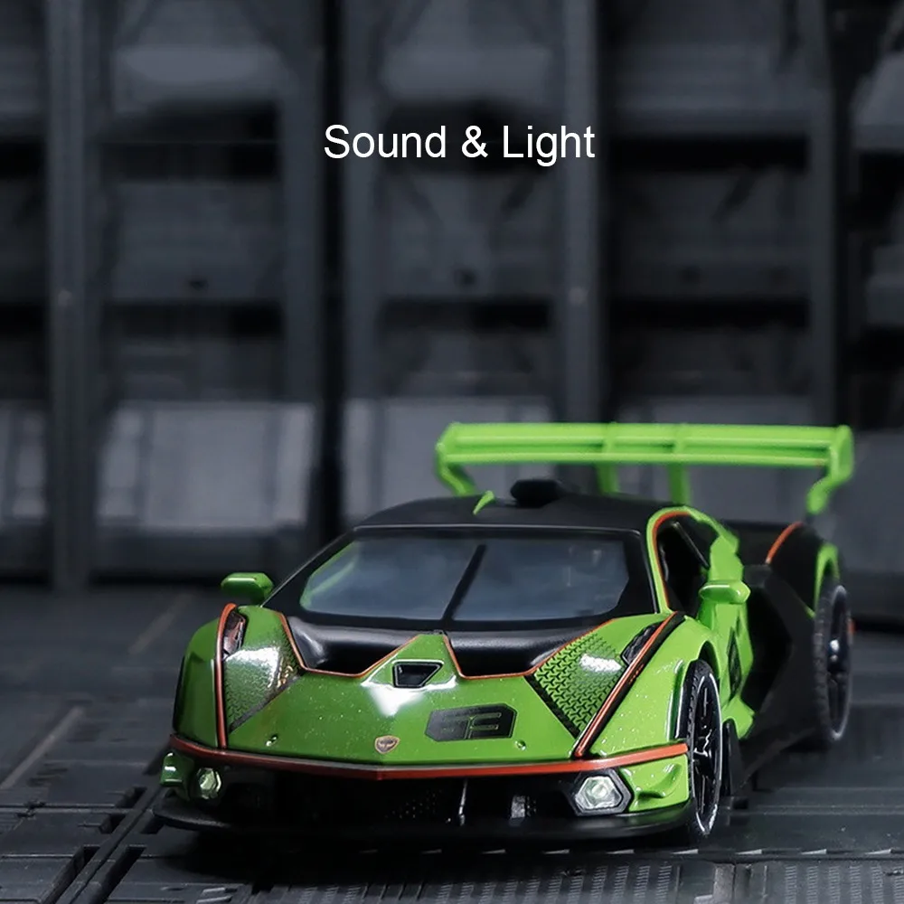 Modèle de voiture de sport jouet SCV12 SIAN 1:32, alliage moulé sous pression, supercars miniatures, son et lumière, portes ouvertes, ornement, cadeaux pour enfants