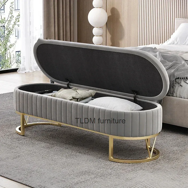 

Nordic Luxury Bedroom Long Ottomans Home Shoe Changing Stool Modern Living Room Sofa Storage Stools Hallway Porch Leisure Bench