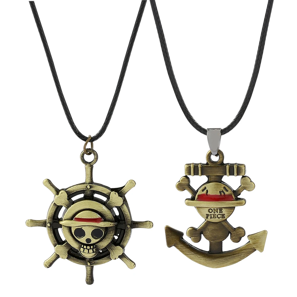 Collier pendentif en métal Anime One Piece, insigne de crâne de gouvernail de bateau vintage, bijoux de cou JOCosplay, accessoires de décoration tendance