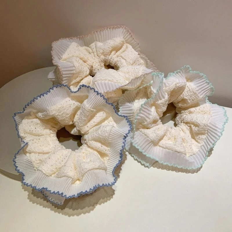 

X5XA Double Layer Lace Hairband Ponytail Holder Women Scrunchies Elegant Hair Elastic