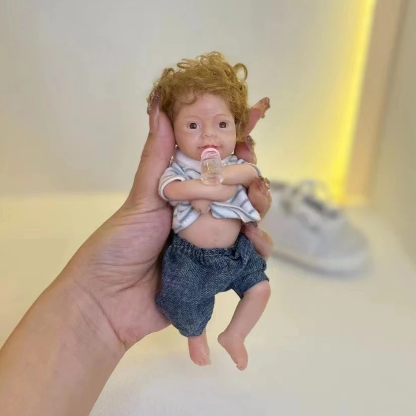 Cute Mini Golden Hair Simulation Doll 15cm Soft Silicone Regenerated Doll