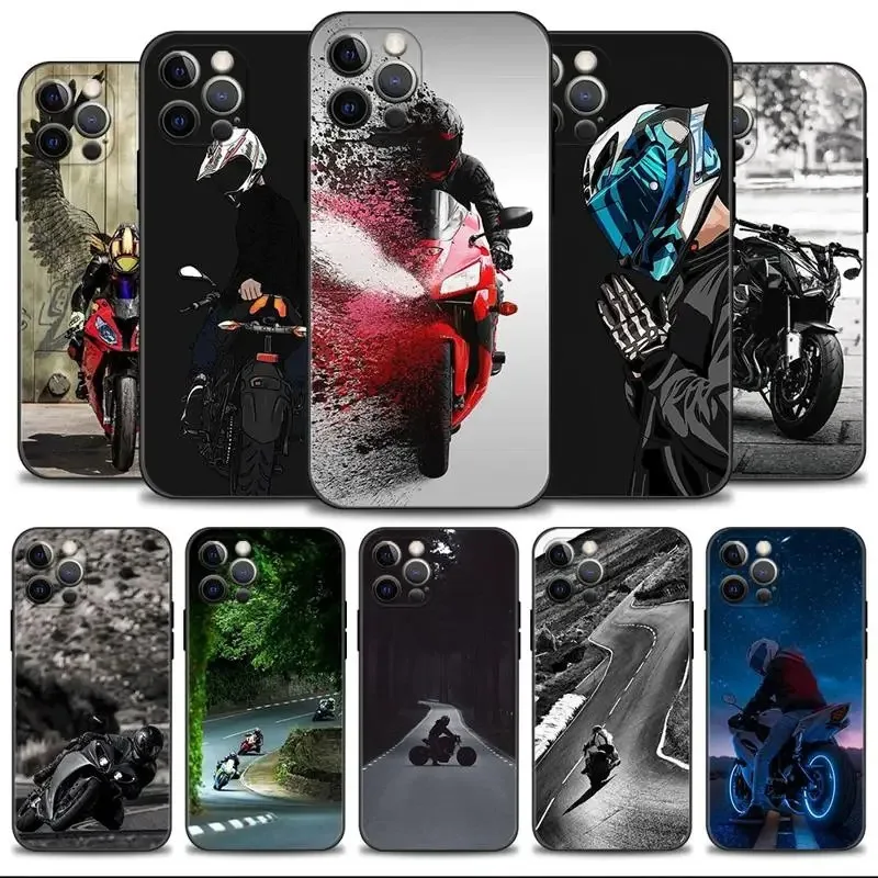 Moto Cross Motorcycle Sports Phone Case For iPhone 16 15 14 13 12 11 Pro Max XS X XR Plus Mini Luxury Black Soft Cover Funda