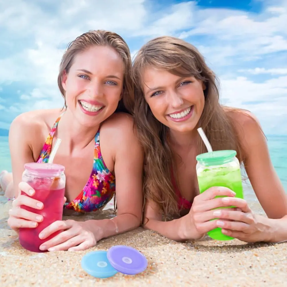 16 Oz Cup Cover Portable Candy Color Plastic Glass Cup Lids Iced Coffee Cup Reusable Bowl Cover