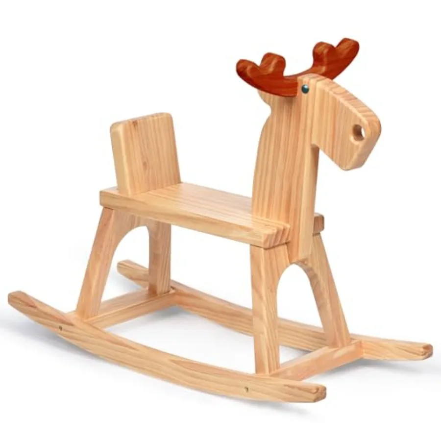 

Kid Wooden Rocking Horse Baby Ride On Toy Rocker for Toddler Rocking Reindeer w backrest Ideal Birthday Christmas Birthday Gift