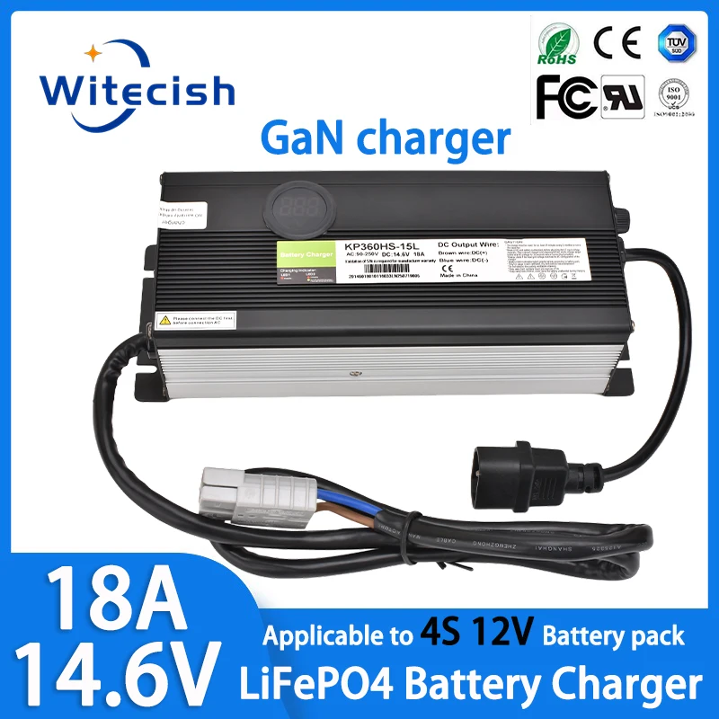 

Gallium nitride 14.6V 18A Smart Lifepo4 Battery Charger High-quality low-heat charger for 4S 12V/12.8V Lifepo4 Battery Pack
